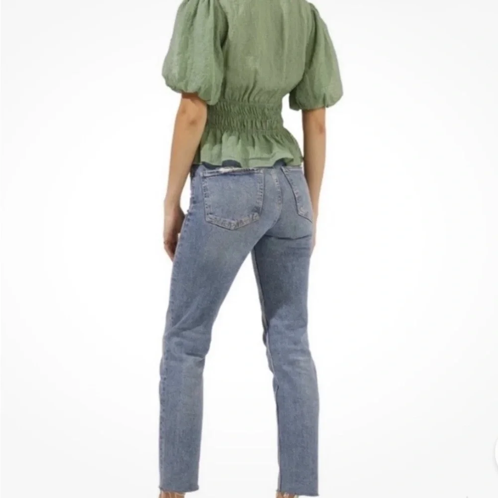 ASTR the Label Chiffon Smocked Blouse Sage Green Puff Sleeve Women’s Top Size M